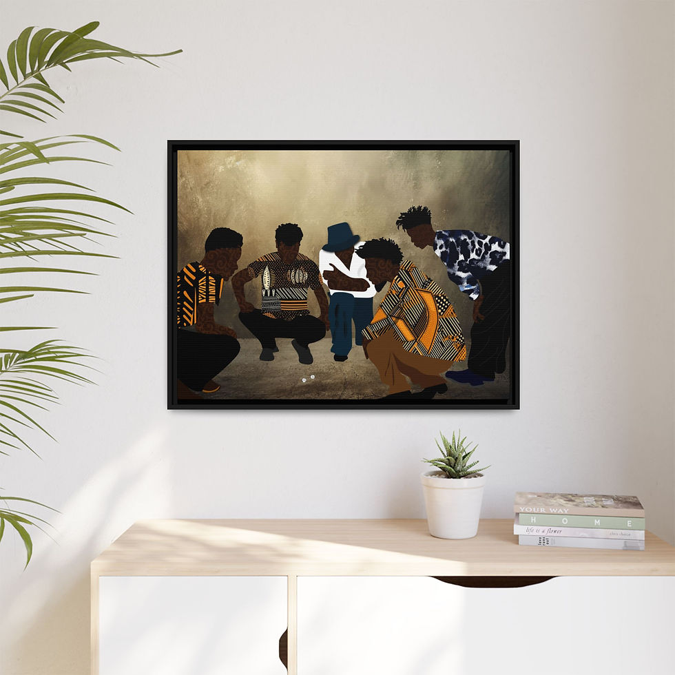Thumbnail: Framed Matte Canvas Art – African American Men Gathering Illustration