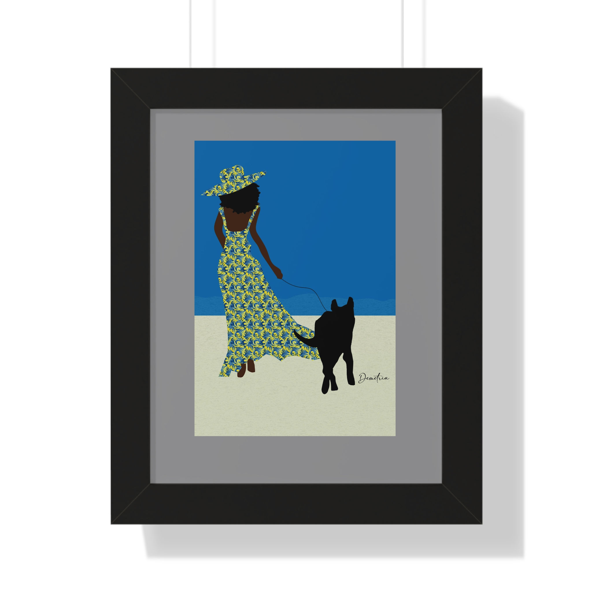 "Beach Stroll" Framed Print with Gray Border