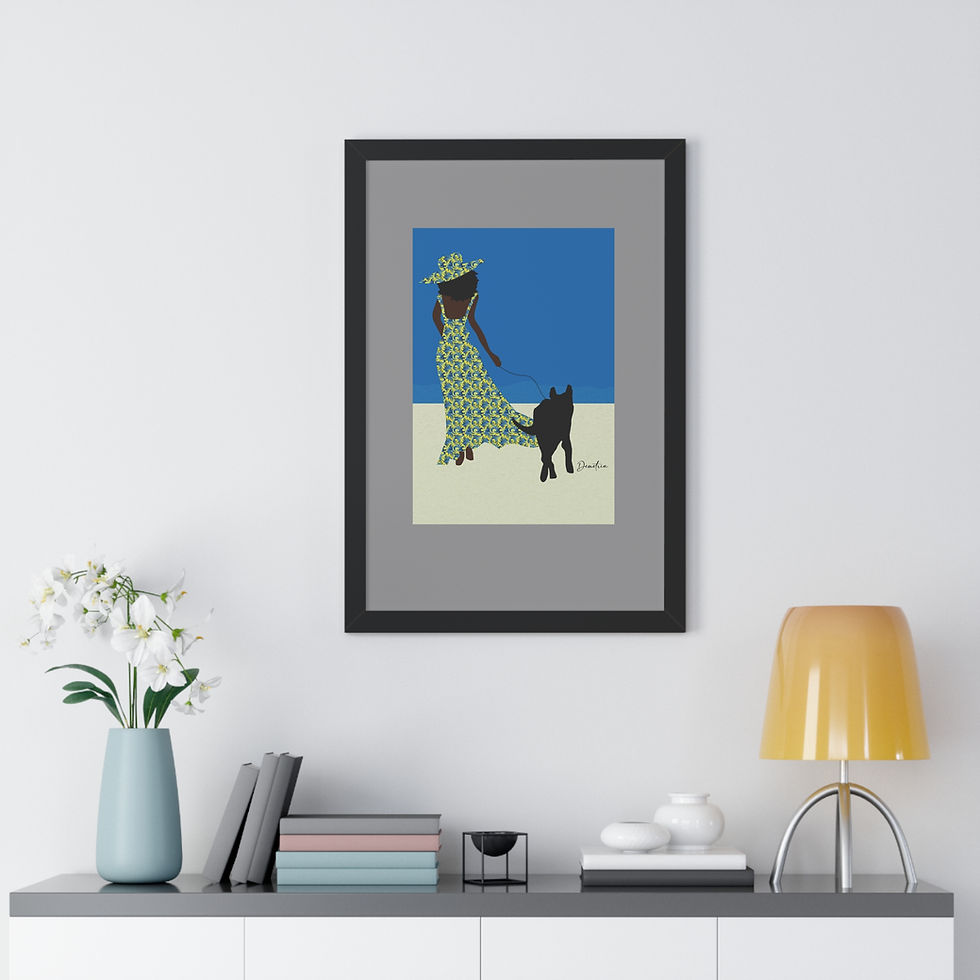 Thumbnail: "Beach Stroll" Framed Print with Gray Border