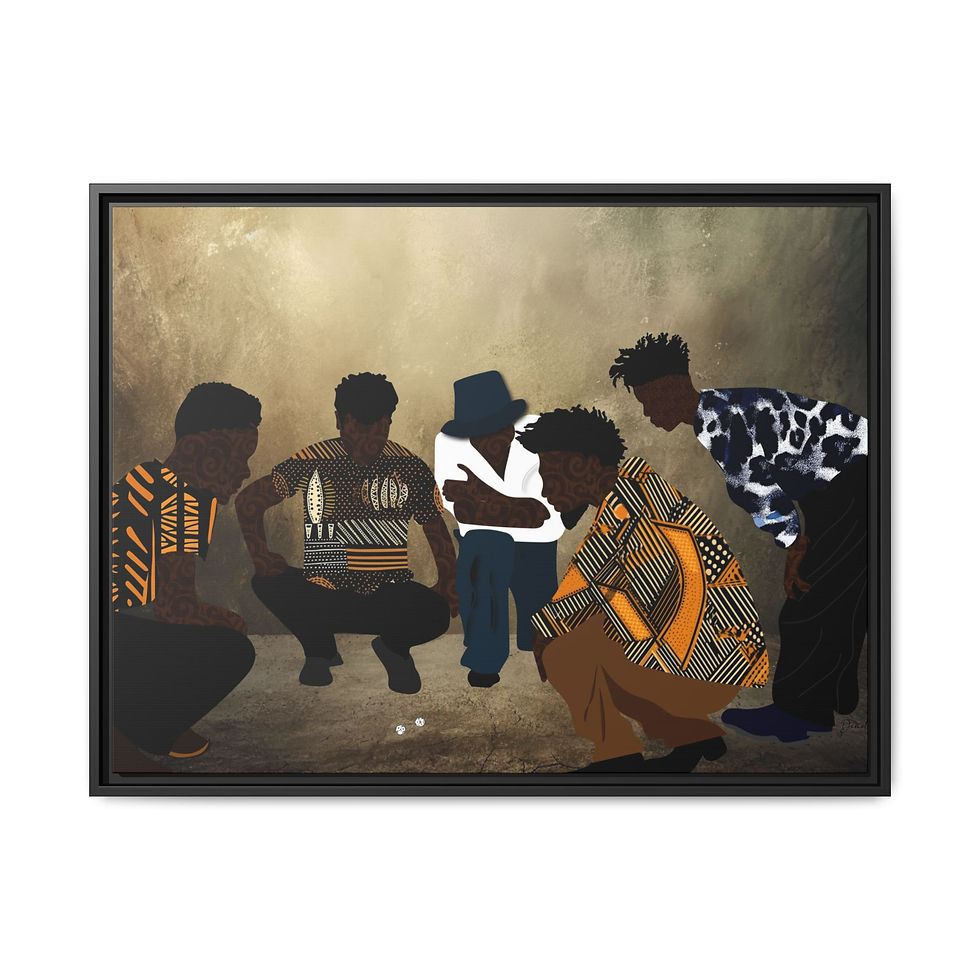 Thumbnail: Framed Matte Canvas Art – African American Men Gathering Illustration