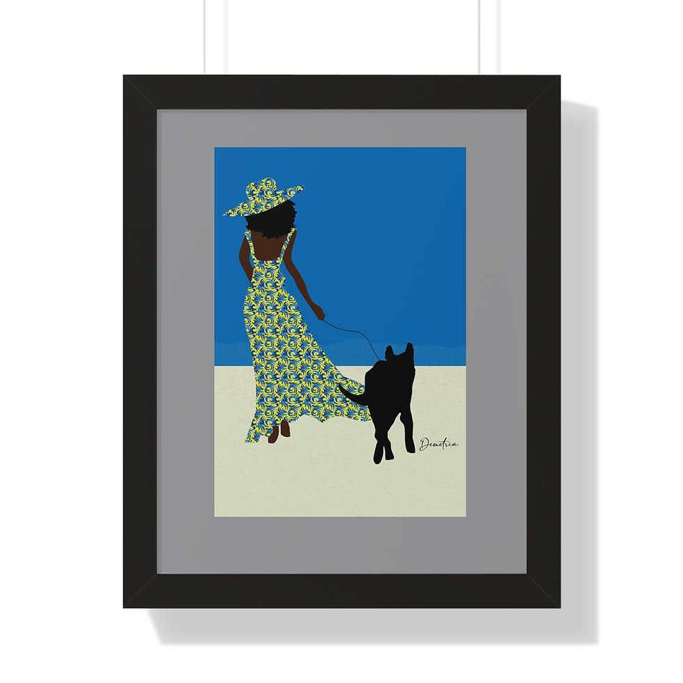 Thumbnail: "Beach Stroll" Framed Print with Gray Border