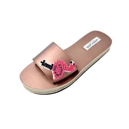 Thumbnail: Flamingo - Pink Rhine Stone Embellished Sandals_ Waterproof Espadrille Flat