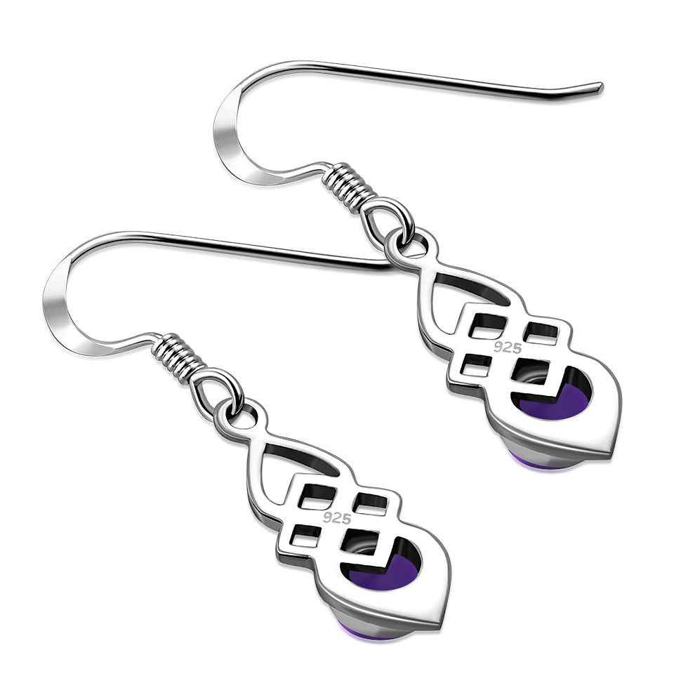 Thumbnail: Amethyst Stone Celtic Silver Earrings