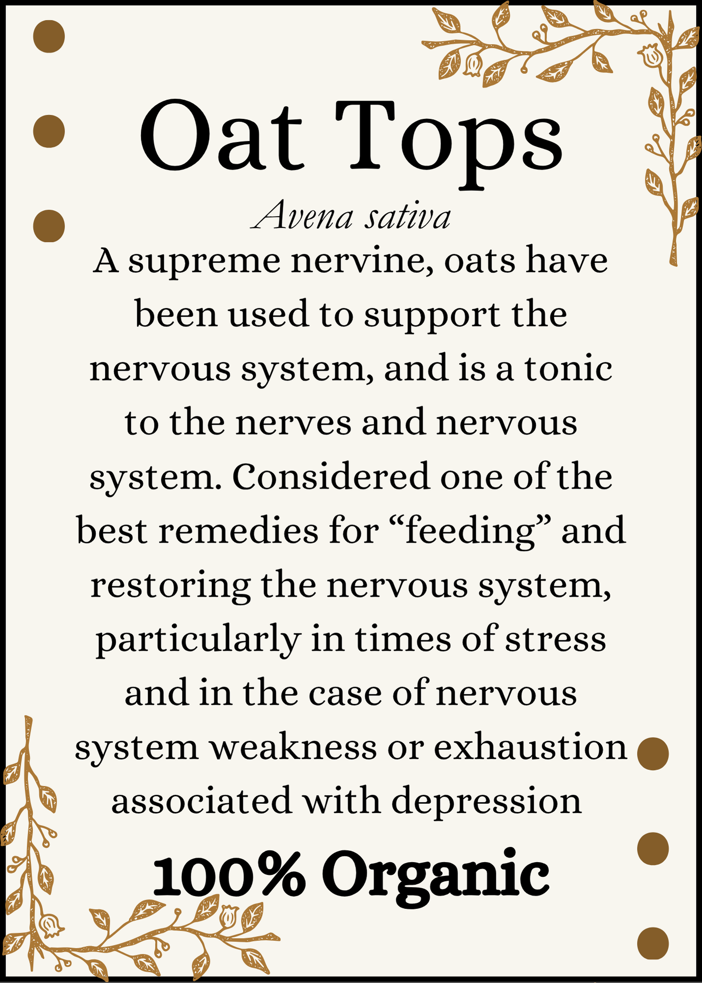 Milky Oat Tops Organic, Cut Sifted