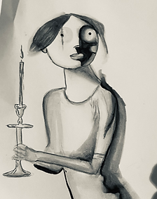 Coraline, pencil & watercolor on paper - © 2024, Evelyn Stickley