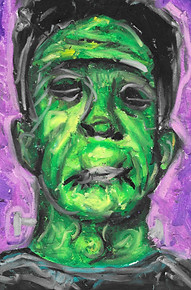 Frank, oil pastel on paperMonet, ink on paper - © 2021, Evelyn Stickley