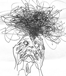 Pandemic, ink on paper - © 2024, Evelyn Stickley