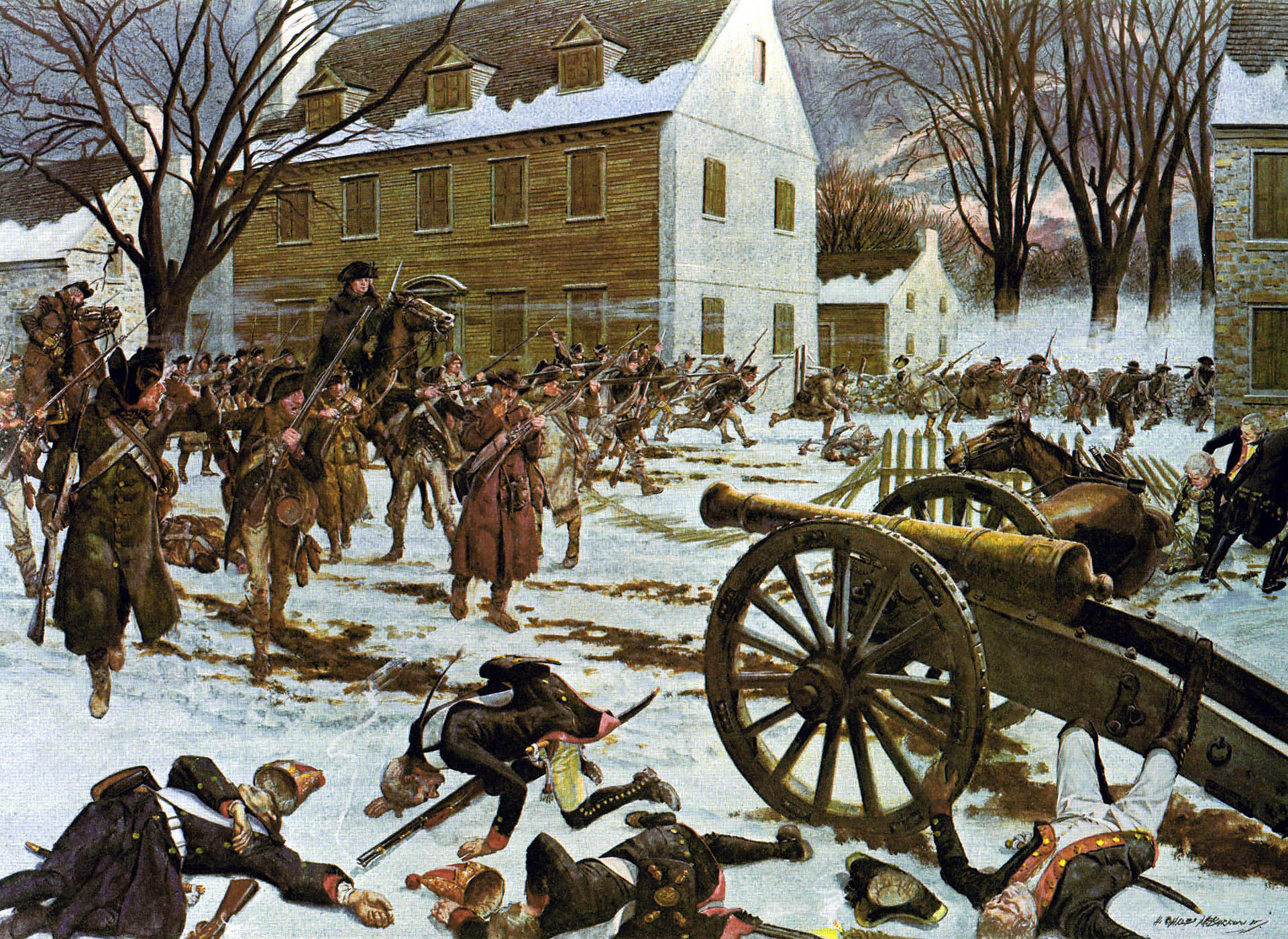 Slaget ved Trenton, av H. Charles McBarron, Jr. Falt i det fri (Public Domain)