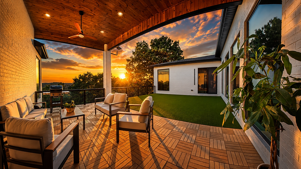 Modern patio at sunset by a high end real estate broker