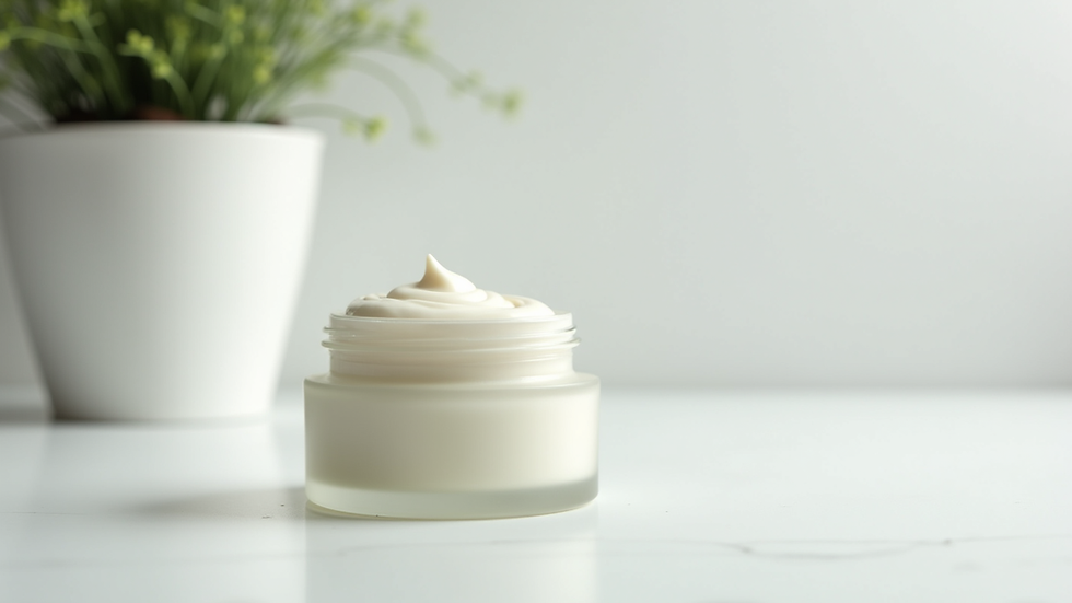 Close-up view of a jar of soothing cream on a white surface