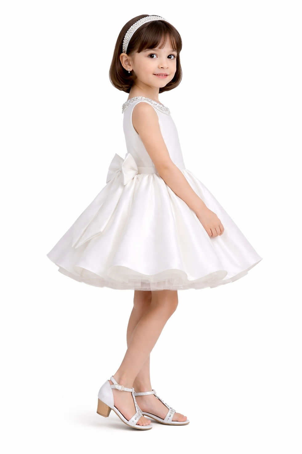 Thumbnail: Girls White Party Dress Kids Birthday Princess Satin Dress