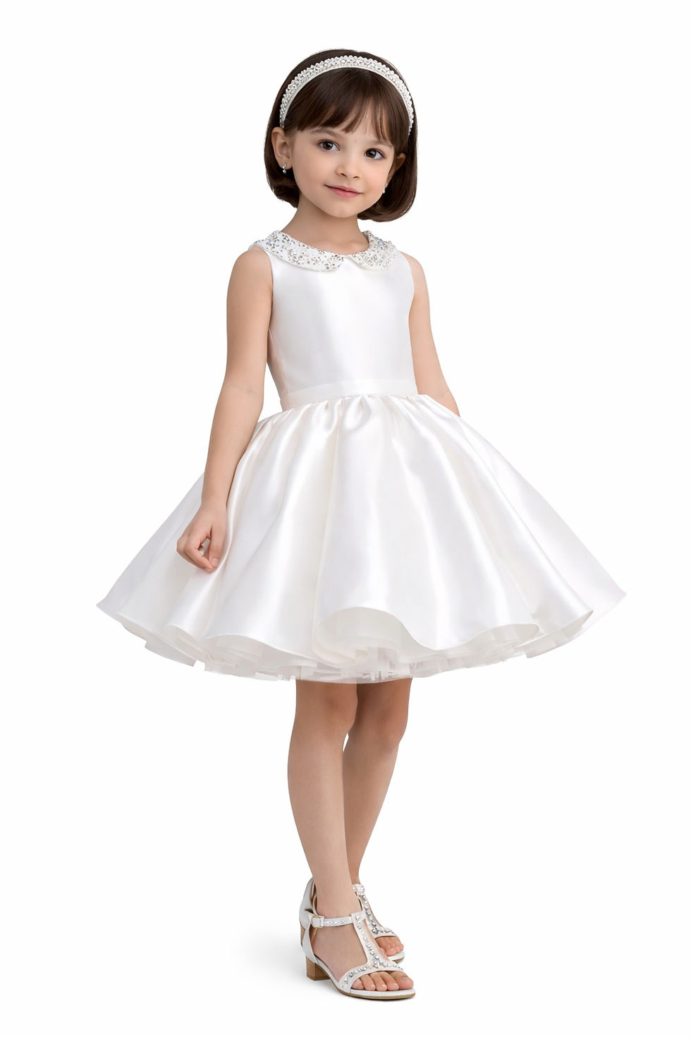 Thumbnail: Girls White Party Dress Kids Birthday Princess Satin Dress
