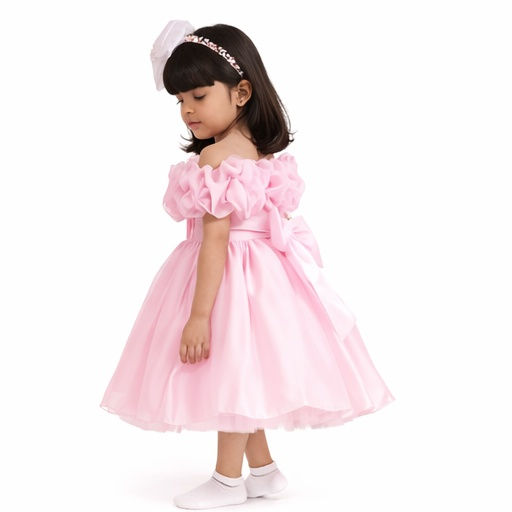 Thumbnail: Girls Pink Off Shoulder Party Dress Kids Birthday Princess Dress
