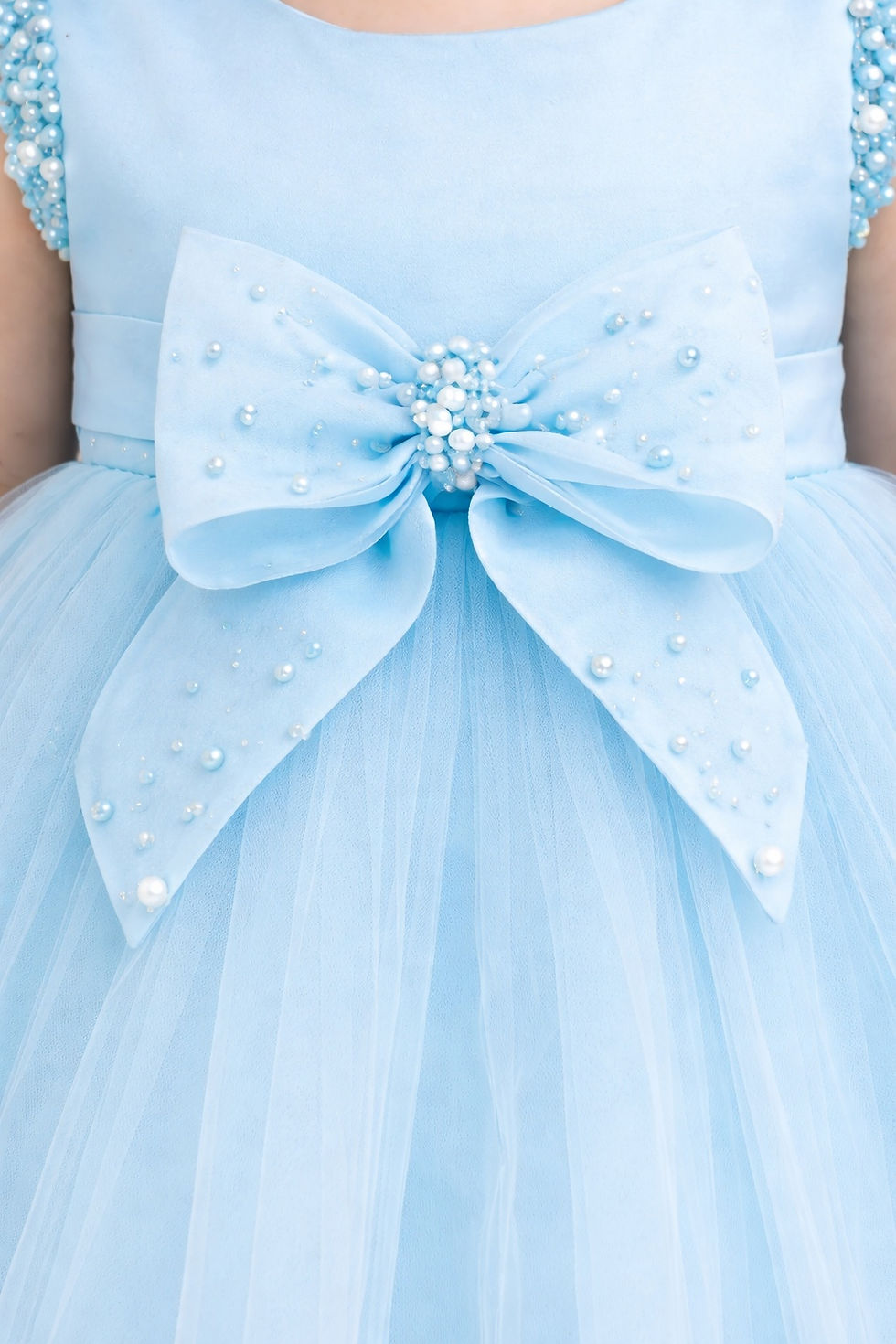 Thumbnail: Girls Blue Princess Party Dress with Bow | Kids Birthday Tulle Dress