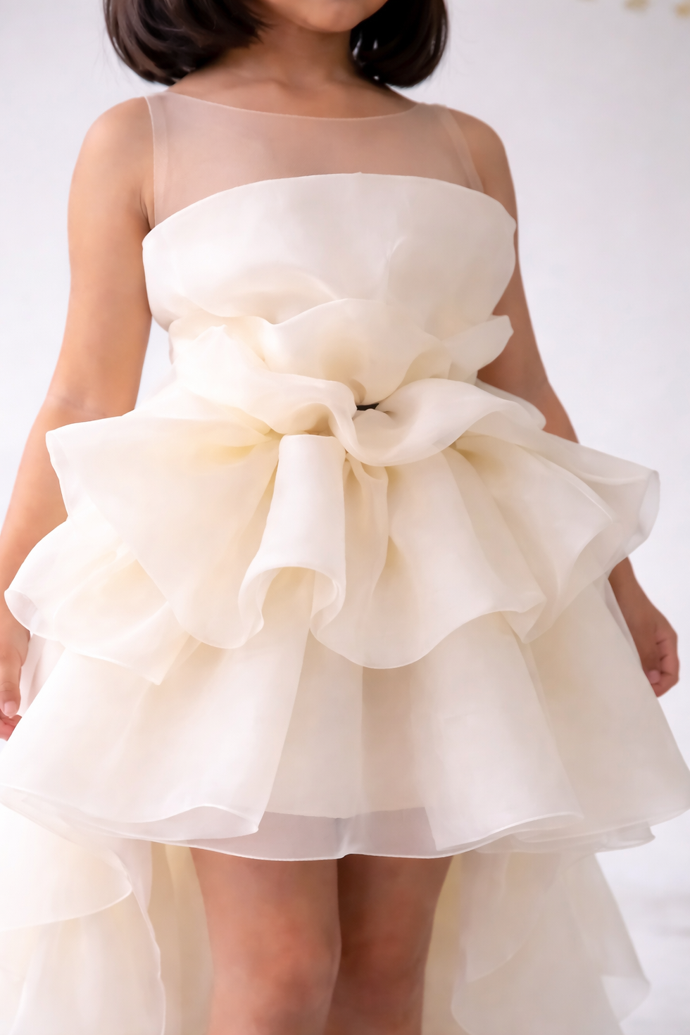 Thumbnail: Girls Ivory Party Dress Kids Layered Ruffle Birthday Princess Dress