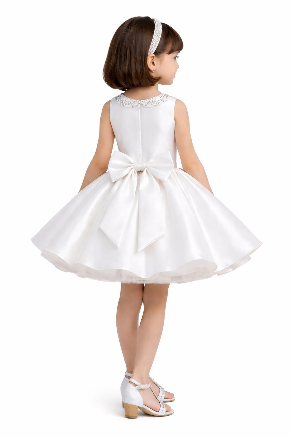 Thumbnail: Girls White Party Dress Kids Birthday Princess Satin Dress