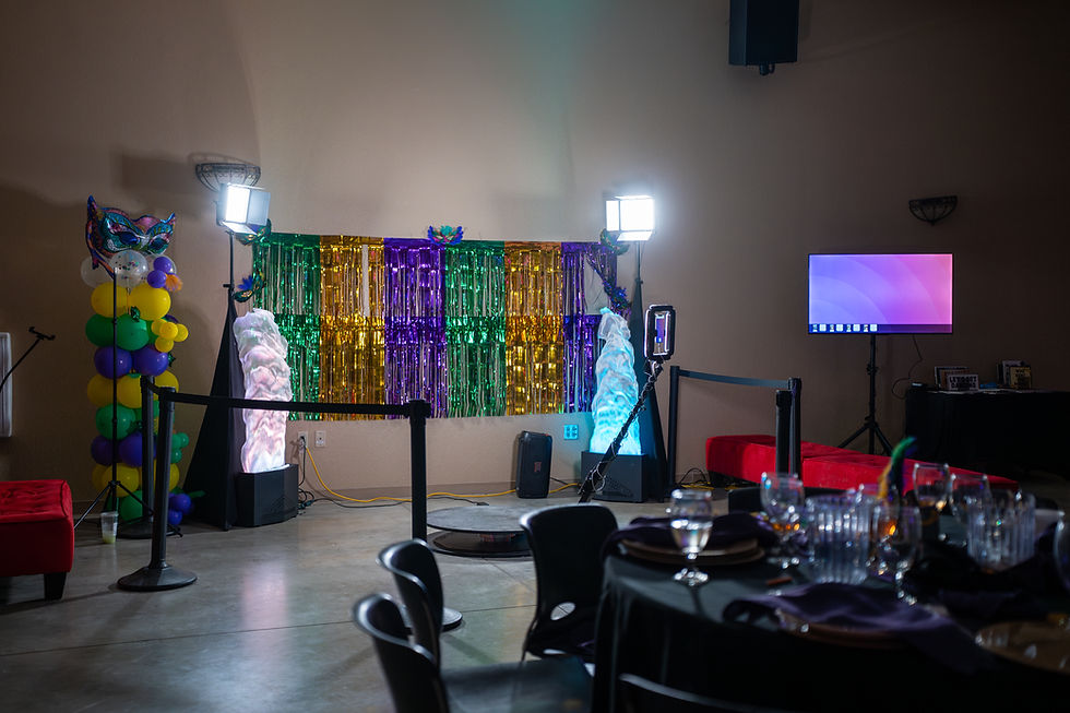 Close-up view of an elegantly decorated event stage