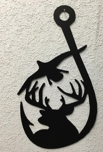 deer antler fish hook duck head + + Metal Endeavors decals look painted on when applied Hubbys new tattoo. Love it!