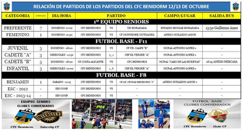 Horarios de los partidos de todos los equipos del CF Calvari Benidorm para este fin de semana