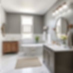 transitional bathroom design with light grey and neutral patterns