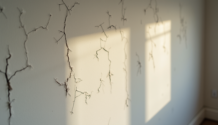 Eye-level view of a cracked wall inside a rental apartment