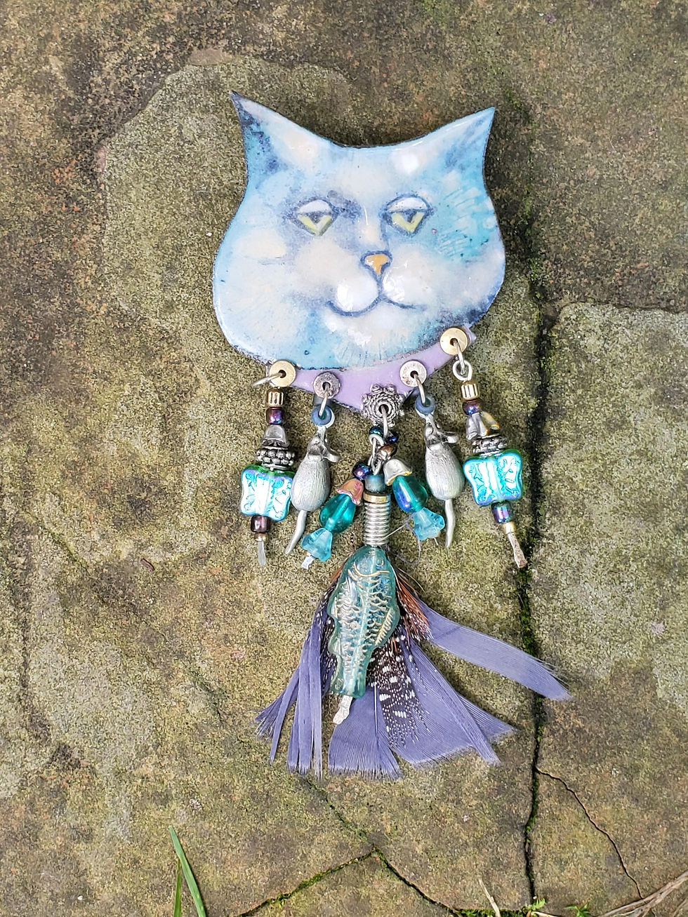 Thumbnail: Hand Painted Enamel Cat Pendant/Pin