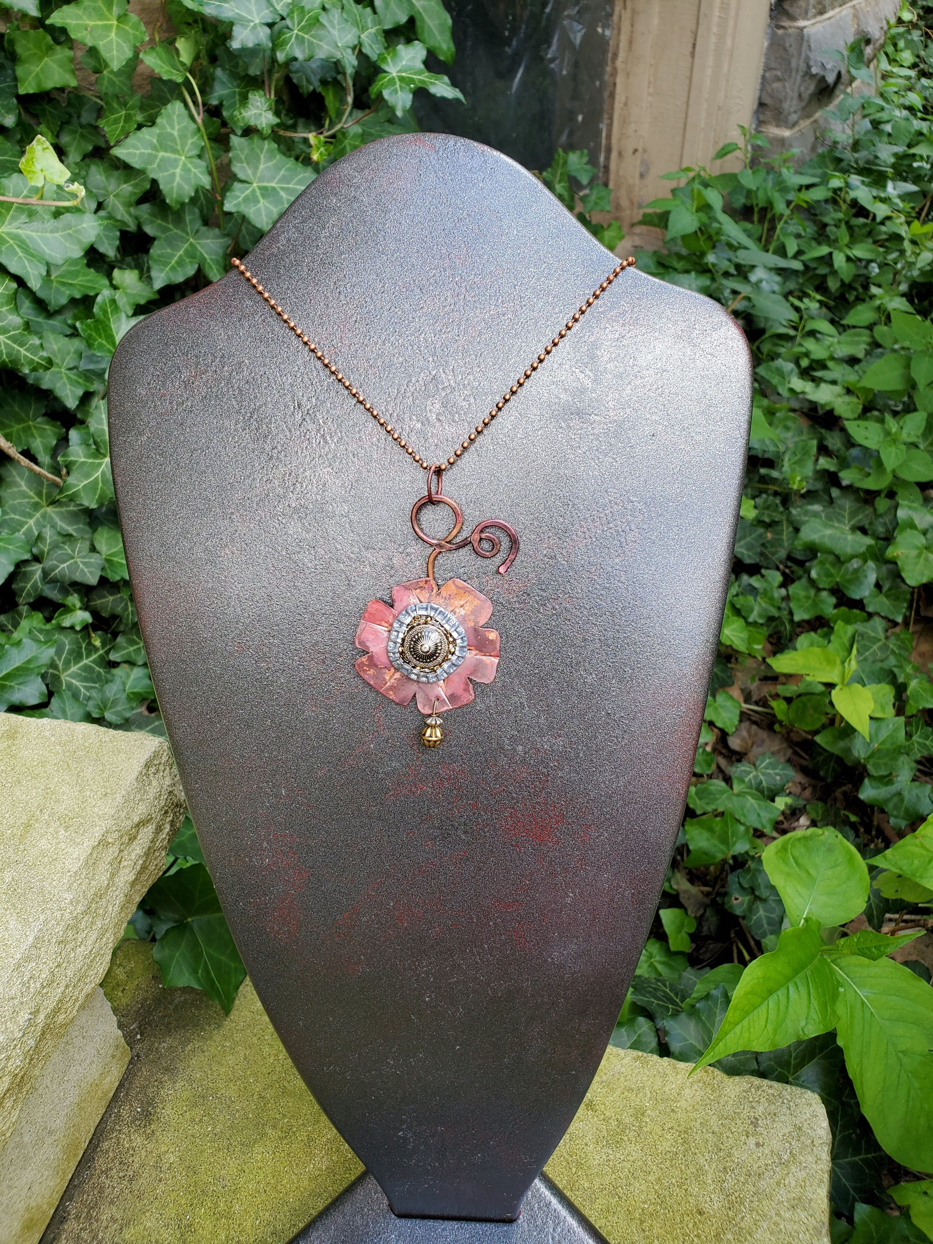 Copper Pendant with Antique Button