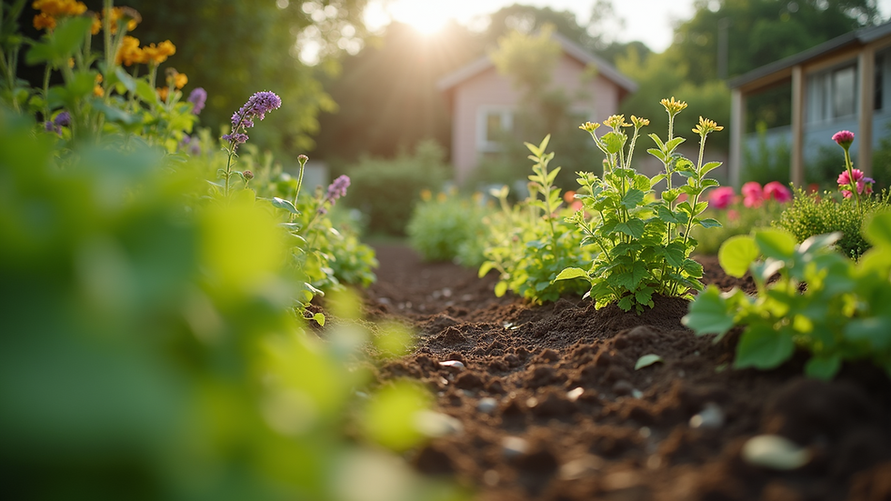 Eye-level view of a vibrant community garden with diverse plants
