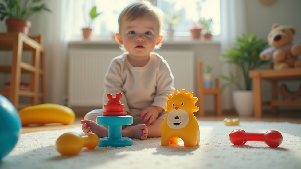 Eye-level view of a baby’s play area with colorful toys