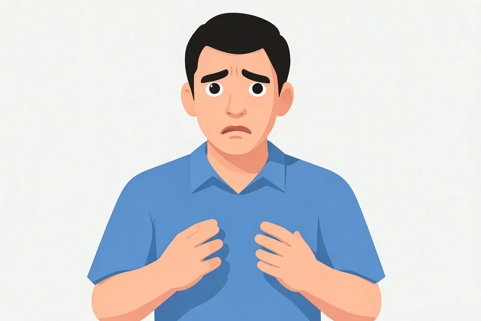 Um homem preocupado olhando para as mãos vazias e para o chão, como se tivesse acabado de perder algo importante.