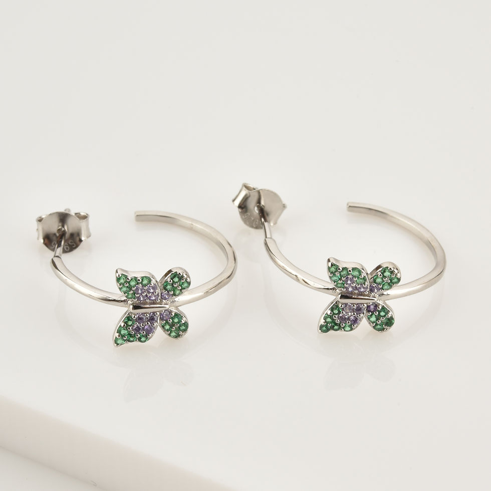 Thumbnail: 925 Sterling Silver Butterfly Hoop Earrings – Gold Plated Rainbow CZ Huggie Hoop