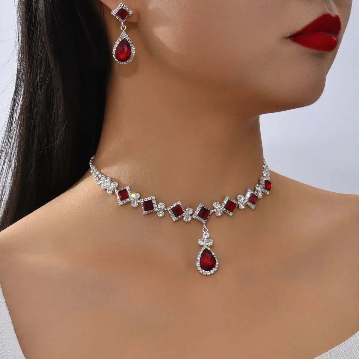 Luxury Crystal Water Drop Jewelry Set – Necklace, Earrings & Ring for Women