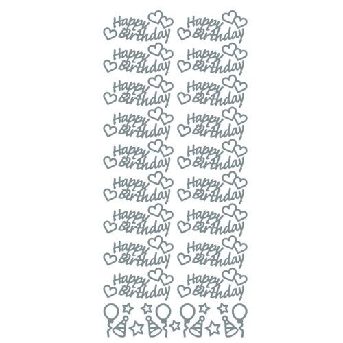 shiny silver "Happy Birthday" stickers