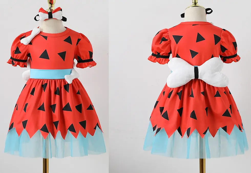 Thumbnail: Prowow Baby Girls One Shoulder Orange Caveman Dress with Headband