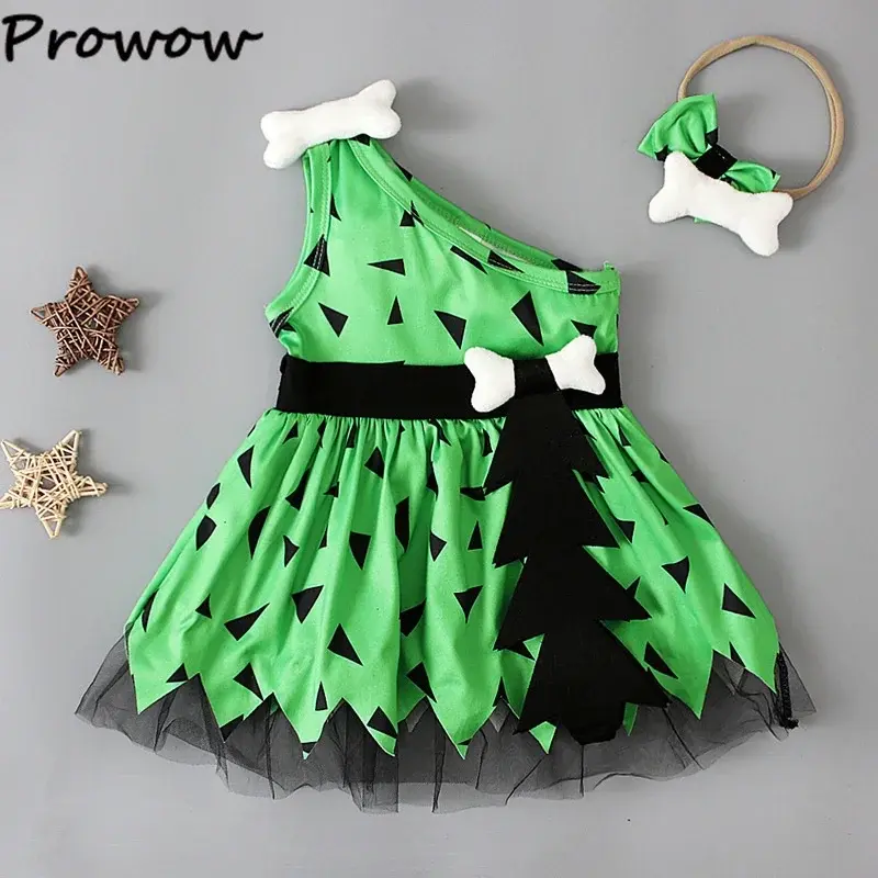 Thumbnail: Prowow Baby Girls One Shoulder Orange Caveman Dress with Headband