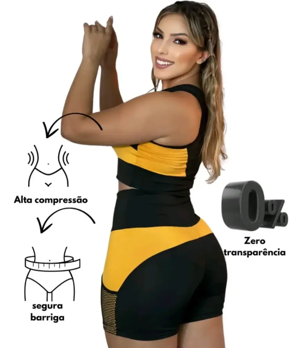 Miniatura: Kit Academia Feminino Top e Short Fitness Cós Alto