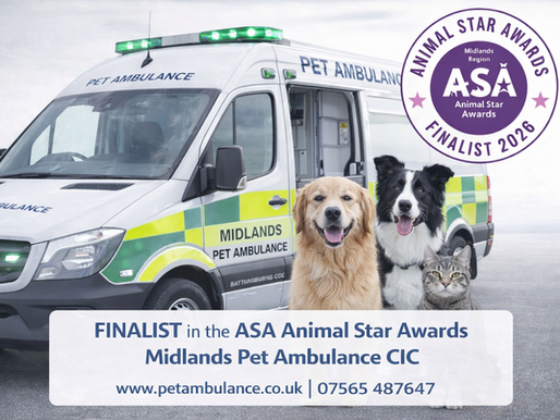 Midlands Pet Ambulance CIC, finalist in the ASA Animal Star Awards 2026.