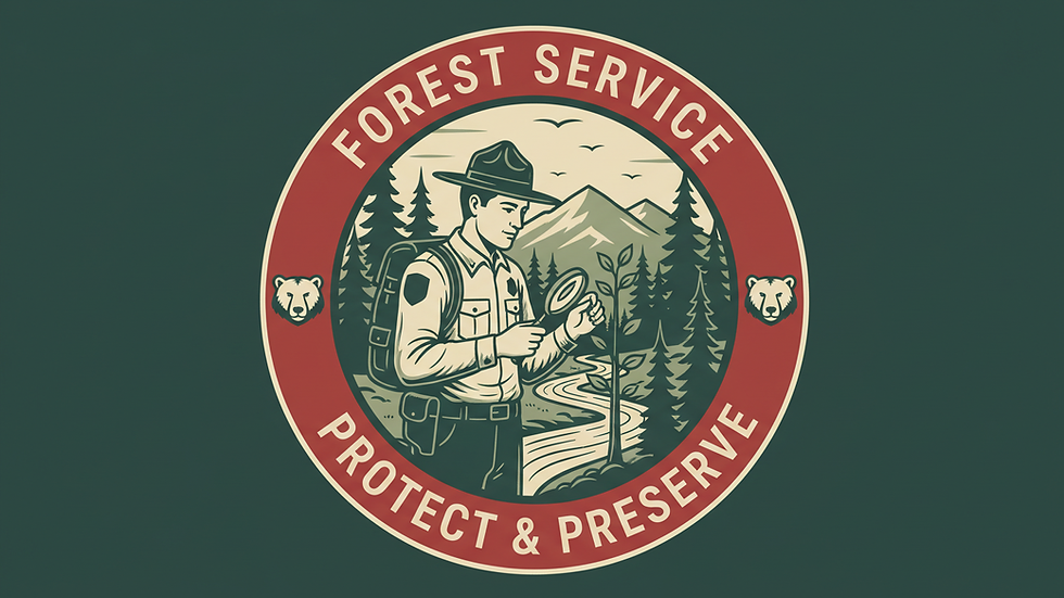 Eye-level view of a forest ranger inspecting a wooded area