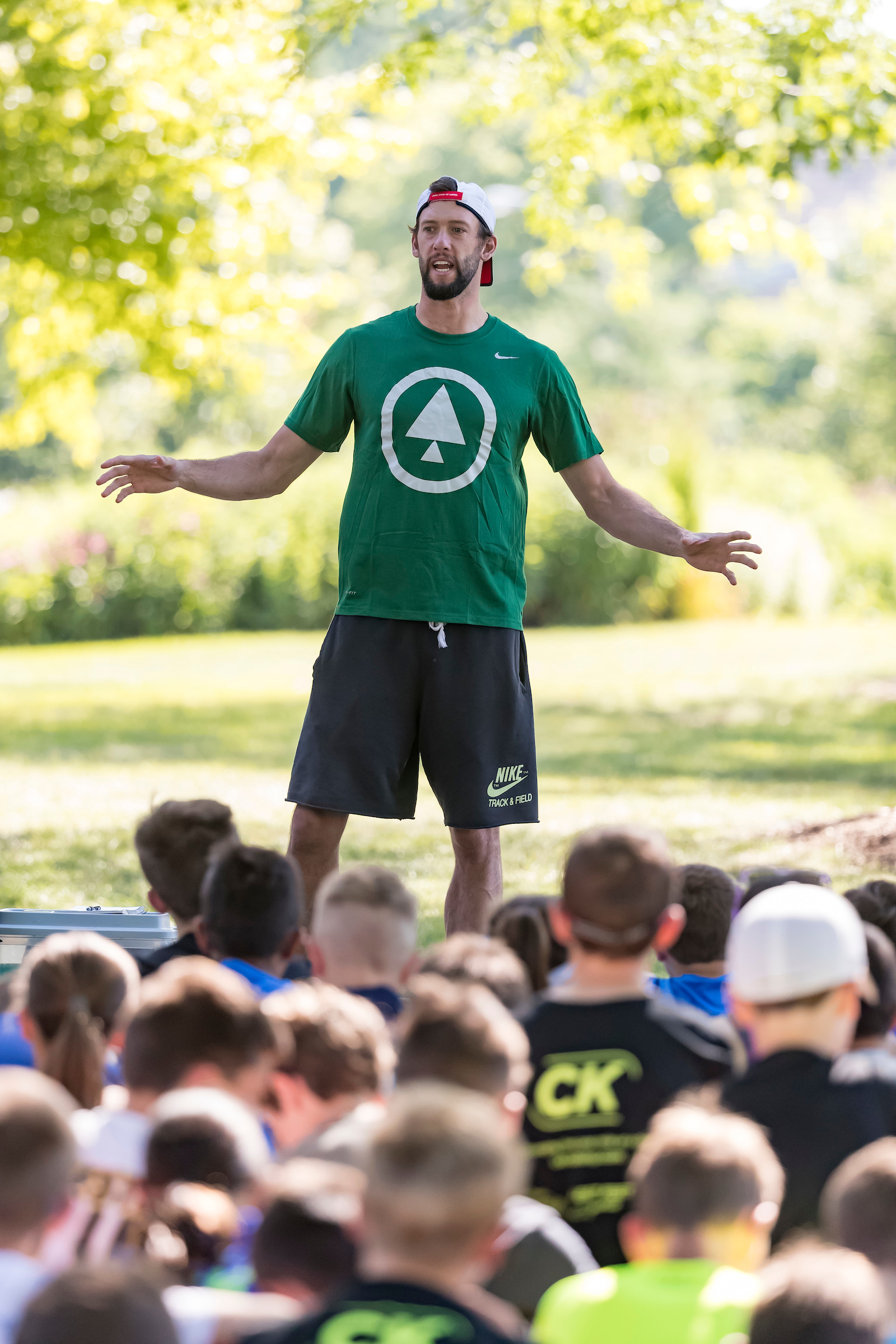 Andy Wheating giving a motivational talk about how running changed his life for the better