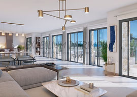 Séjour contemporain d’un appartement haut de gamme avec larges baies vitrées