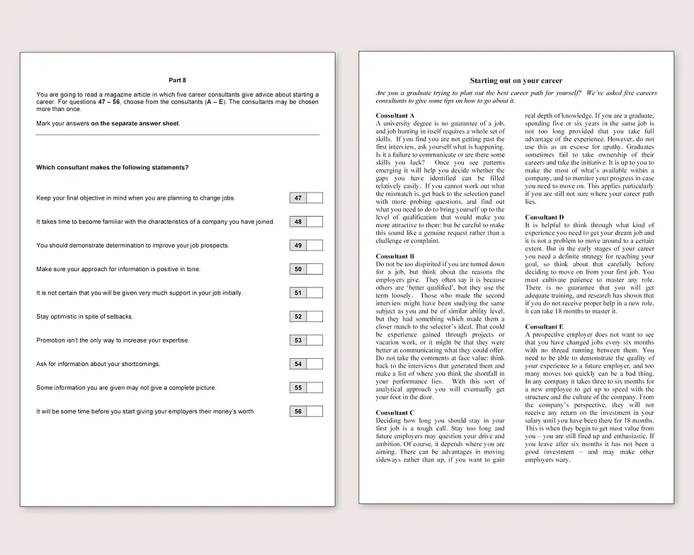 Przykładowe zadanie z części Reading (Part 8 – Multiple Matching) w egzaminie C1 Advanced (CAE). Źródło: Cambridge C1 Advanced Handbook for Teachers (2019).