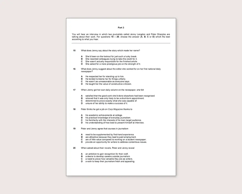 CAE Listening Part 3 – przykładowe zadanie typu Multiple Choice z egzaminu C1 Advanced