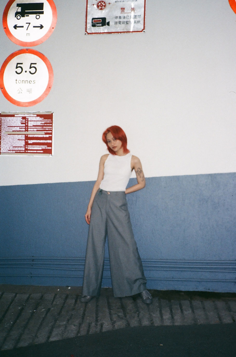 Thumbnail: Light Grey Wide Pants With Glass Belt Loop
