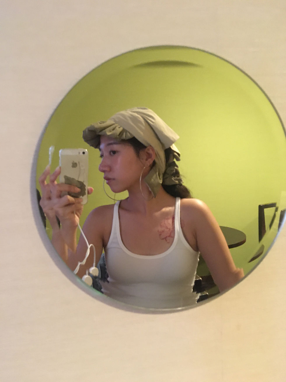 Thumbnail: Olive And Beige Reversible Ruffled Cap Headscarf