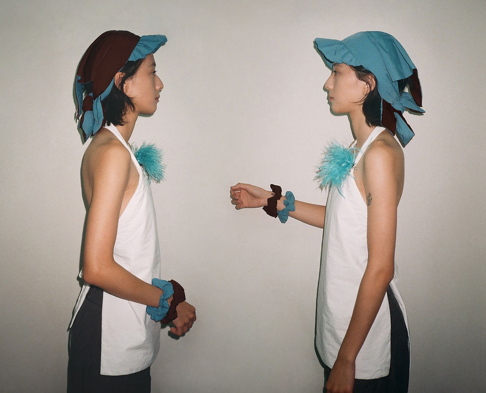 Thumbnail: Sky Blue And Brown Reversible Ruffled Cap Headscarf