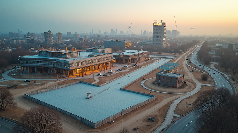 High angle view of a completed public construction project