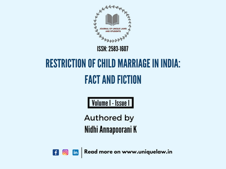RESTRICTION OF CHILD MARRIAGE IN INDIA: FACT AND FICTION