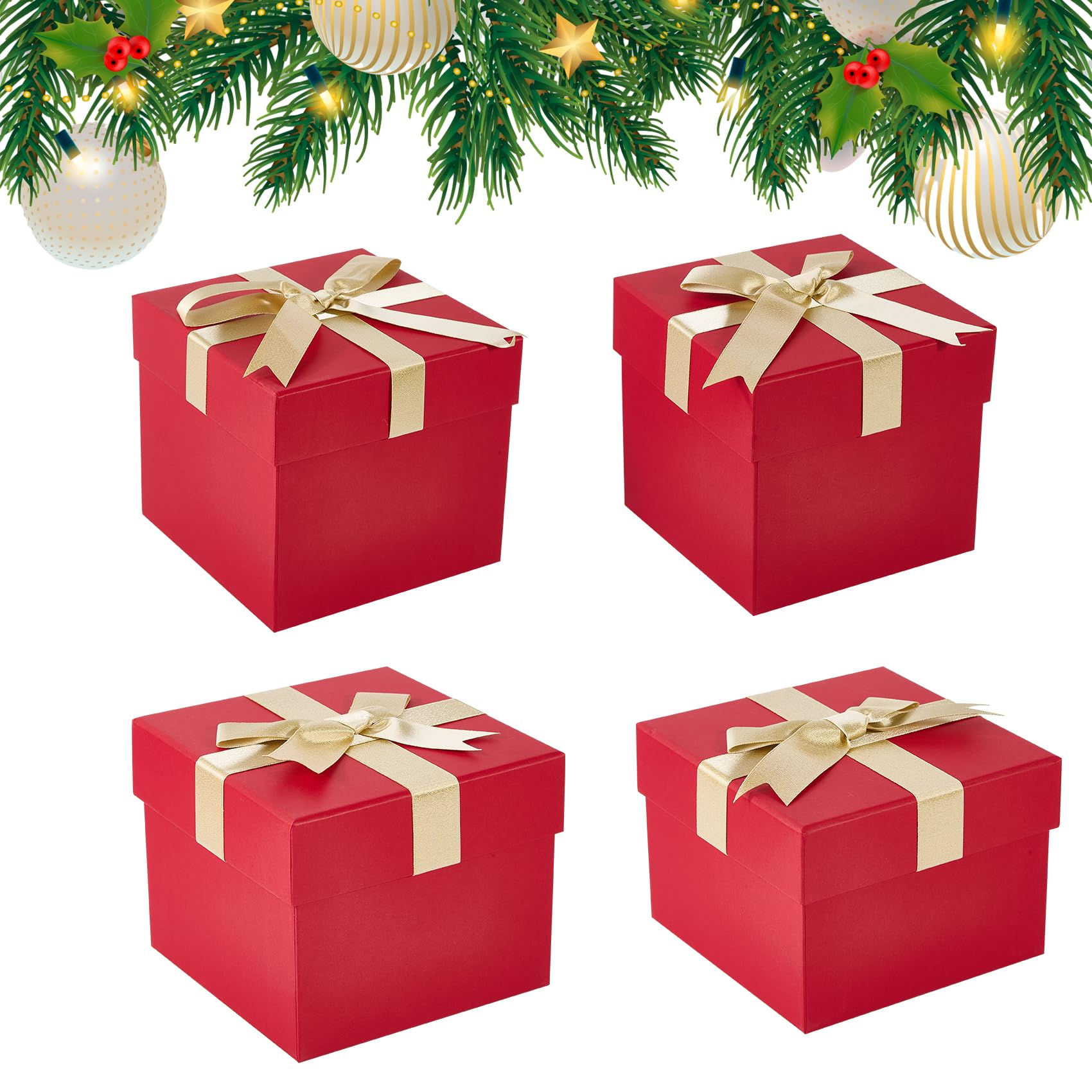 TangFee Red Christmas Boxes For Gifts with Lids Square Christmas Nesting Gift Bo