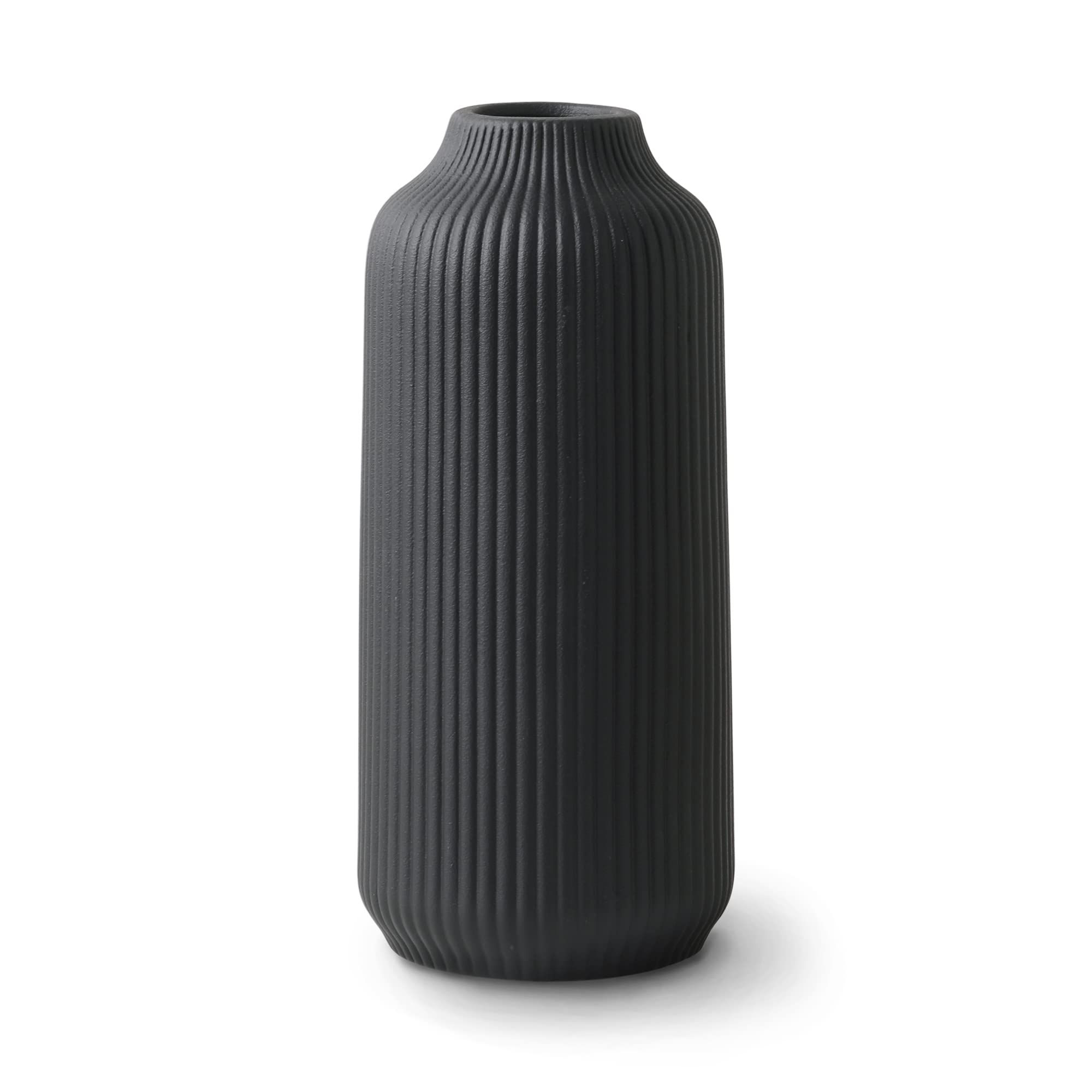 flature Keramik Vase mit Rillen - fΓΌr Pampasgras als Boho Deko kleine Vase Schwa
