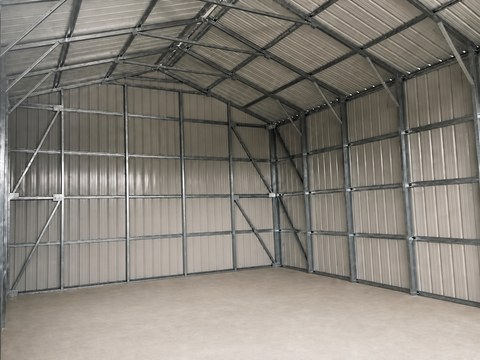 Interior metal building frame showing galvanized steel tubing